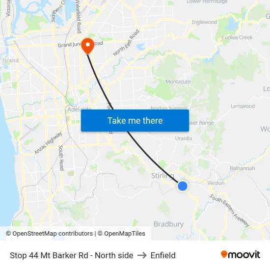 Stop 44 Mt Barker Rd - North side to Enfield map