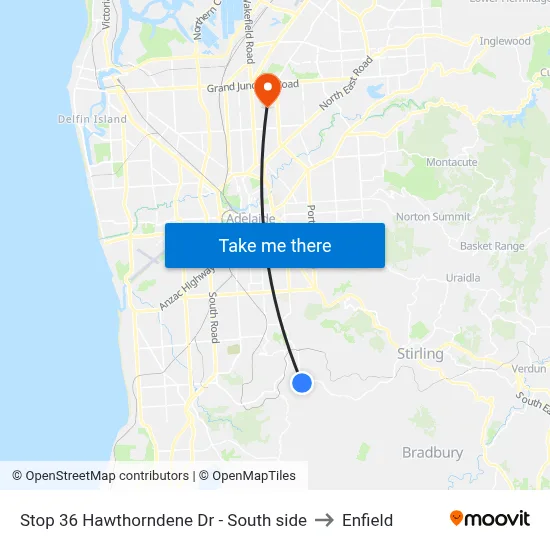 Stop 36 Hawthorndene Dr - South side to Enfield map
