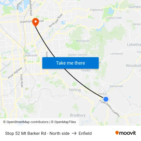Stop 52 Mt Barker Rd - North side to Enfield map