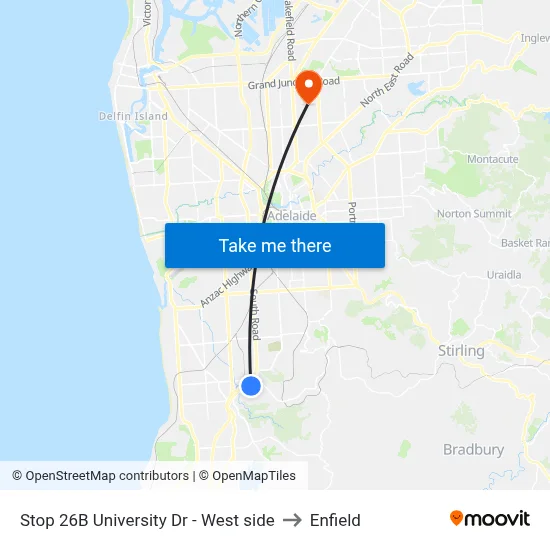 Stop 26B University Dr - West side to Enfield map