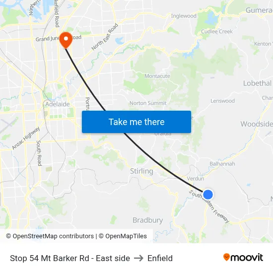 Stop 54 Mt Barker Rd - East side to Enfield map
