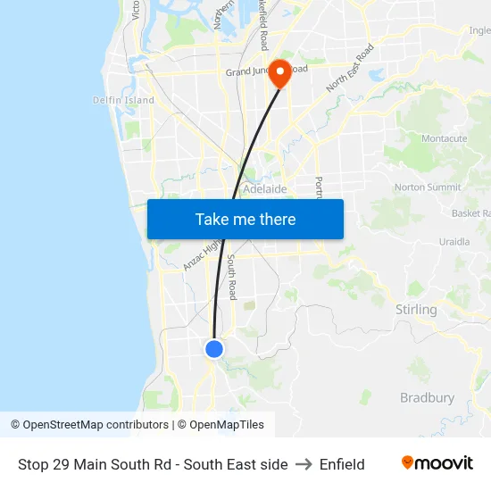 Stop 29 Main South Rd - South East side to Enfield map