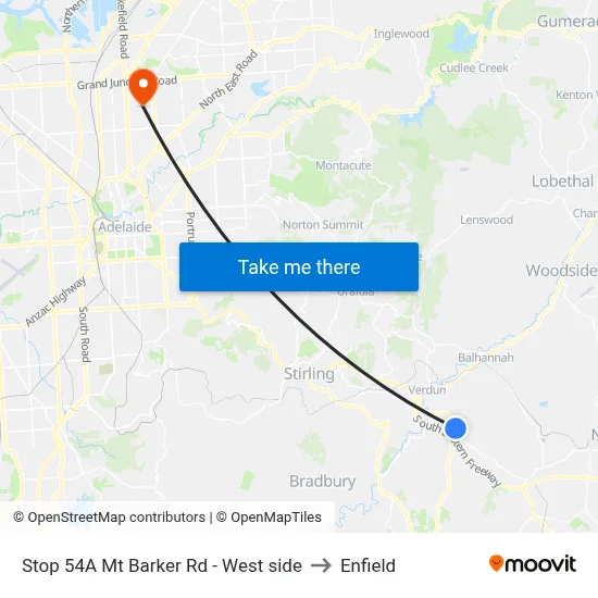 Stop 54A Mt Barker Rd - West side to Enfield map