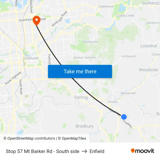 Stop 57 Mt Barker Rd - South side to Enfield map