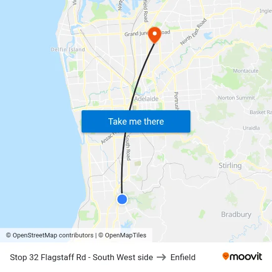 Stop 32 Flagstaff Rd - South West side to Enfield map