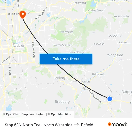 Stop 63N North Tce - North West side to Enfield map