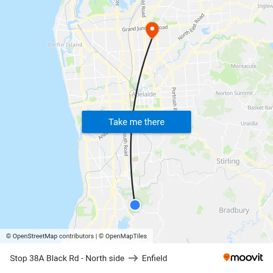Stop 38A Black Rd - North side to Enfield map