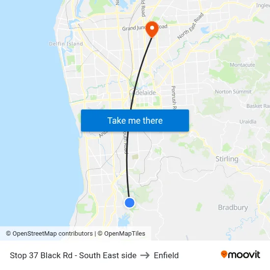 Stop 37 Black Rd - South East side to Enfield map
