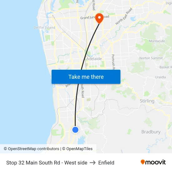 Stop 32 Main South Rd - West side to Enfield map