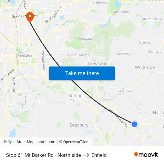 Stop 61 Mt Barker Rd - North side to Enfield map