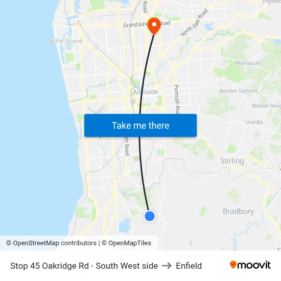 Stop 45 Oakridge Rd - South West side to Enfield map