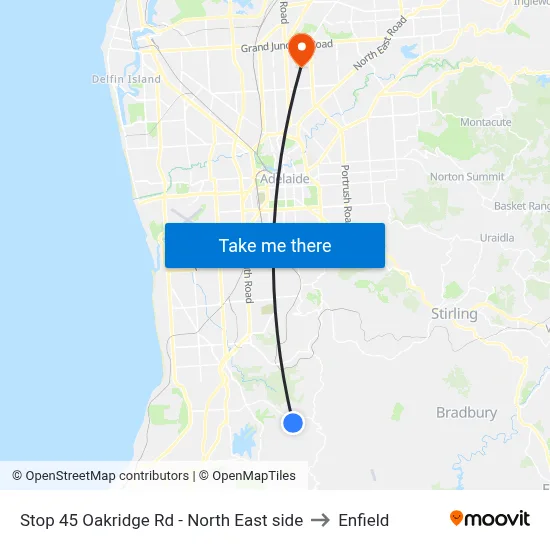 Stop 45 Oakridge Rd - North East side to Enfield map