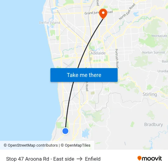 Stop 47 Aroona Rd - East side to Enfield map