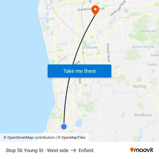 Stop 56 Young St - West side to Enfield map