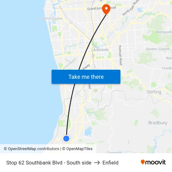 Stop 62 Southbank Blvd - South side to Enfield map