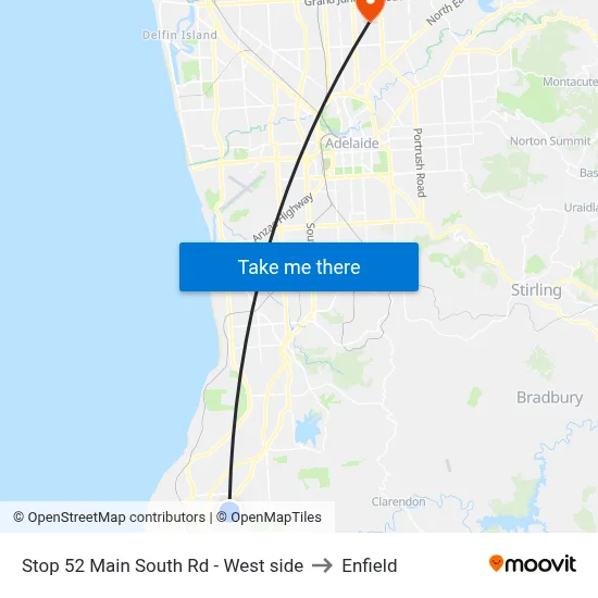 Stop 52 Main South Rd - West side to Enfield map