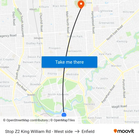 Stop Z2 King William Rd - West side to Enfield map