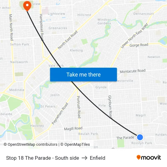 Stop 18 The Parade - South side to Enfield map