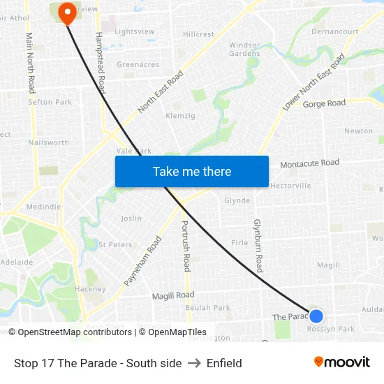 Stop 17 The Parade - South side to Enfield map