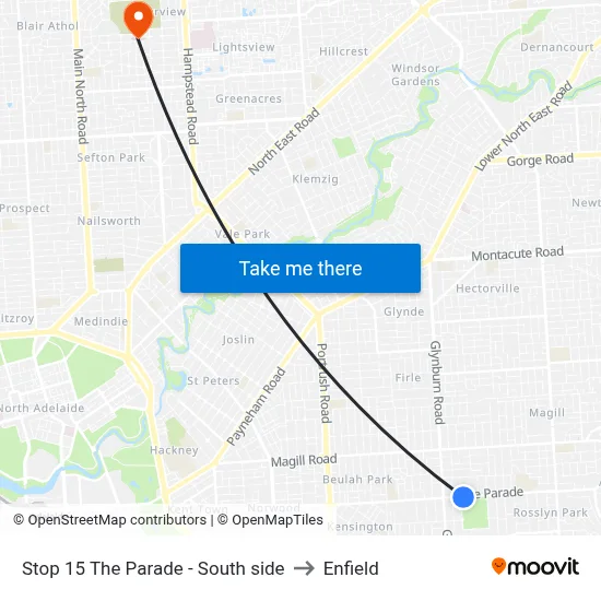 Stop 15 The Parade - South side to Enfield map