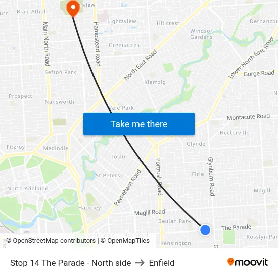 Stop 14 The Parade - North side to Enfield map