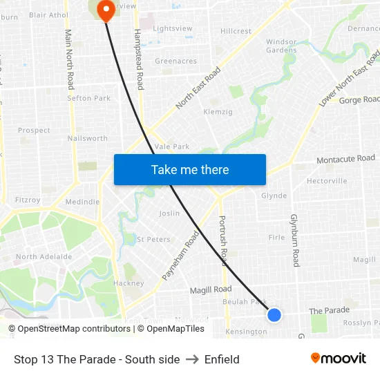 Stop 13 The Parade - South side to Enfield map