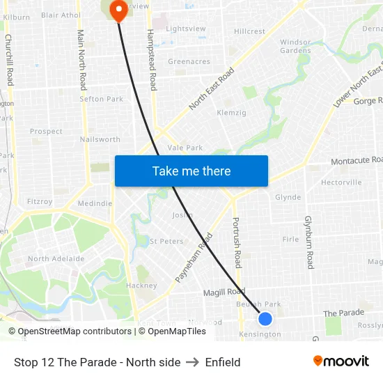 Stop 12 The Parade - North side to Enfield map