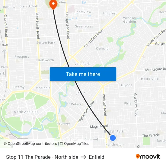 Stop 11 The Parade - North side to Enfield map