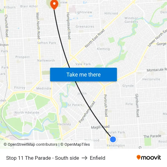 Stop 11 The Parade - South side to Enfield map