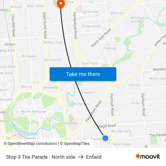 Stop 9 The Parade - North side to Enfield map