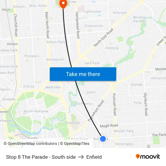 Stop 8 The Parade - South side to Enfield map