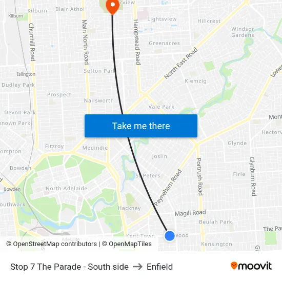 Stop 7 The Parade - South side to Enfield map