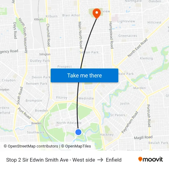 Stop 2 Sir Edwin Smith Ave - West side to Enfield map