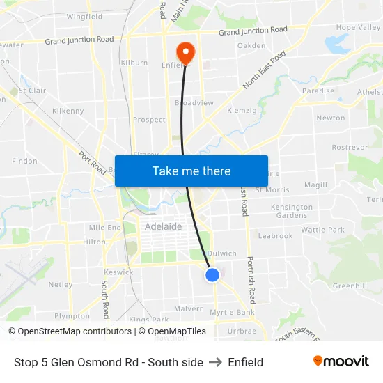 Stop 5 Glen Osmond Rd - South side to Enfield map