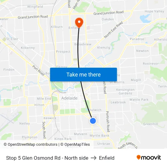 Stop 5 Glen Osmond Rd - North side to Enfield map