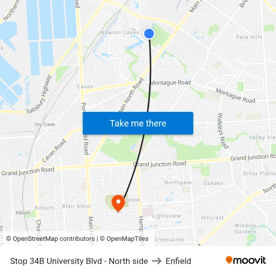 Stop 34B University Blvd - North side to Enfield map