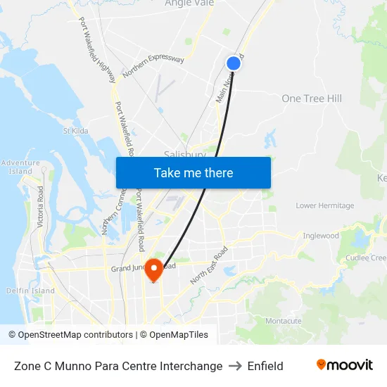 Zone C Munno Para Centre Interchange to Enfield map