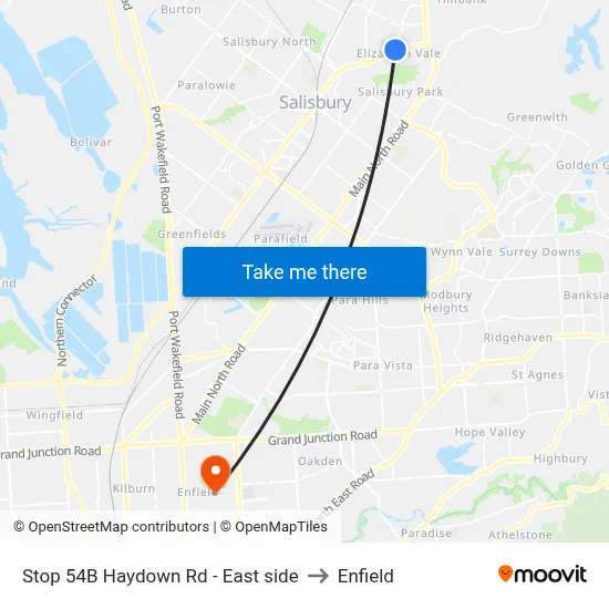 Stop 54B Haydown Rd - East side to Enfield map