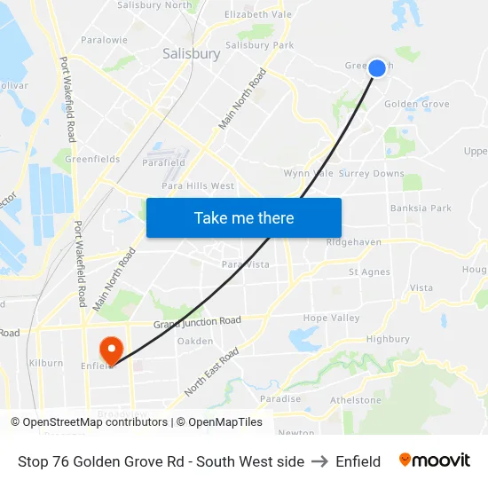 Stop 76 Golden Grove Rd - South West side to Enfield map