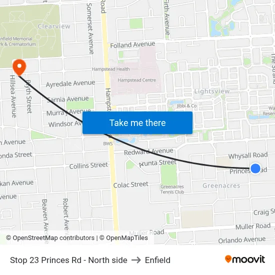 Stop 23 Princes Rd - North side to Enfield map