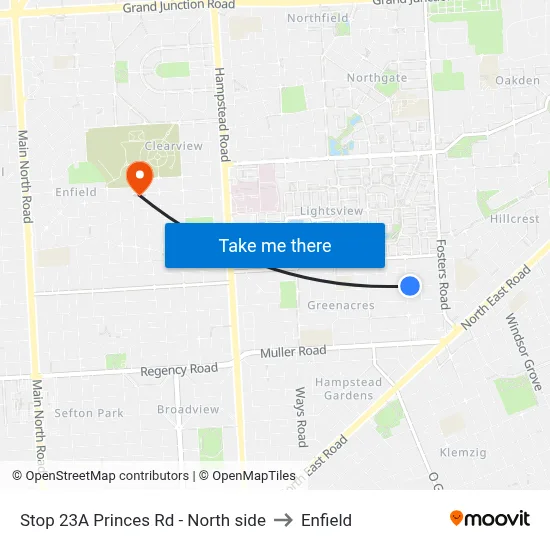 Stop 23A Princes Rd - North side to Enfield map
