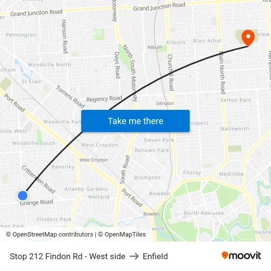 Stop 212 Findon Rd - West side to Enfield map