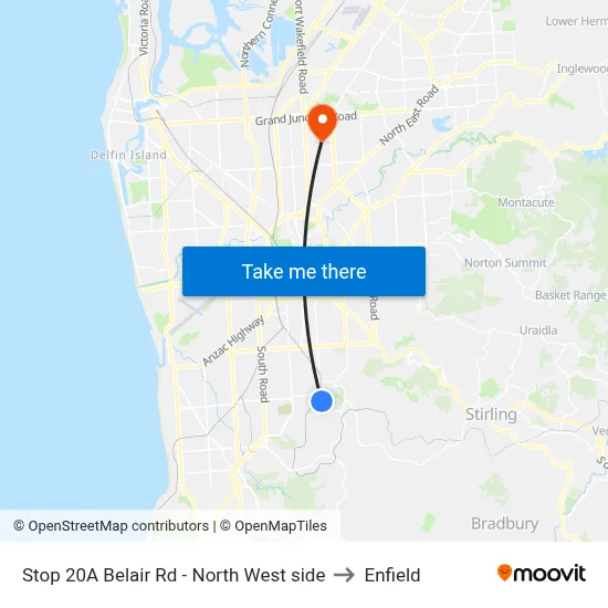 Stop 20A Belair Rd - North West side to Enfield map