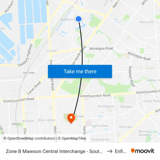 Zone B Mawson Central Interchange - South side to Enfield map