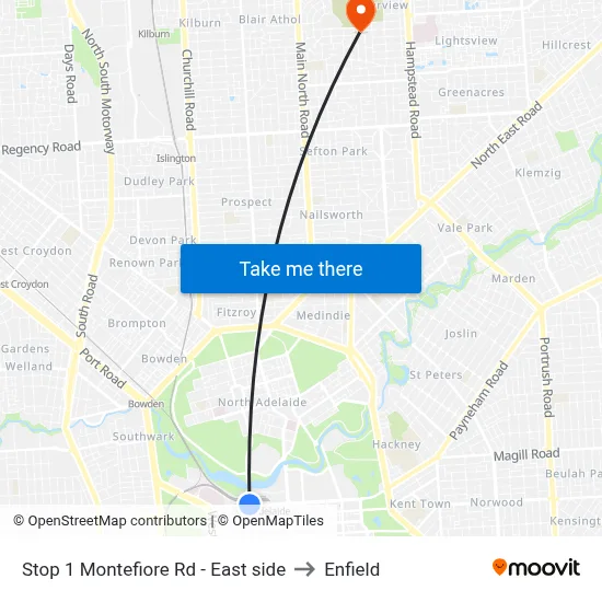Stop 1 Montefiore Rd - East side to Enfield map
