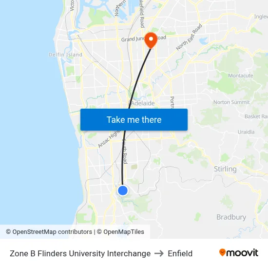 Zone B Flinders University Interchange to Enfield map