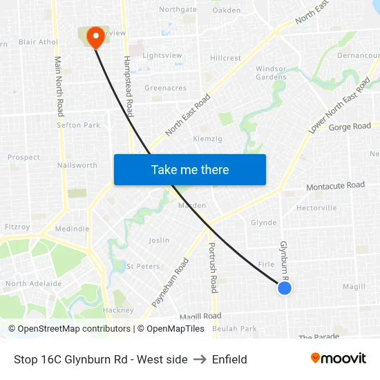 Stop 16C Glynburn Rd - West side to Enfield map