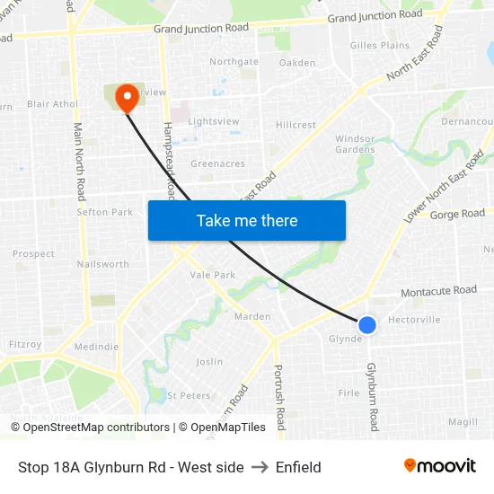 Stop 18A Glynburn Rd - West side to Enfield map