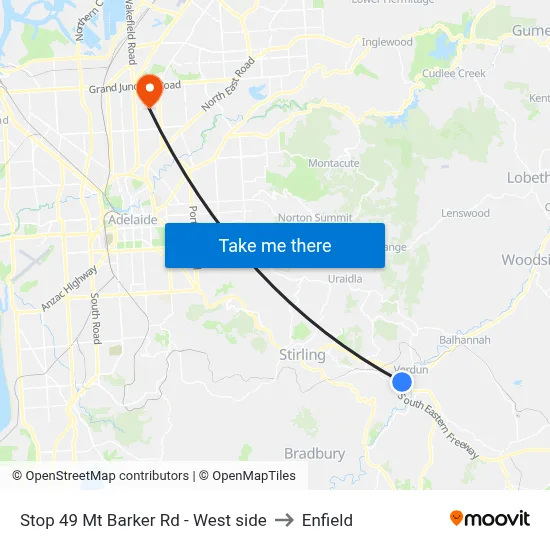 Stop 49 Mt Barker Rd - West side to Enfield map