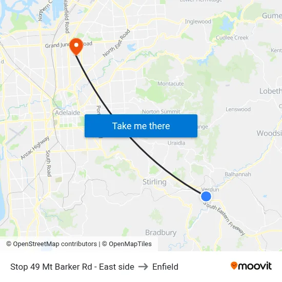 Stop 49 Mt Barker Rd - East side to Enfield map